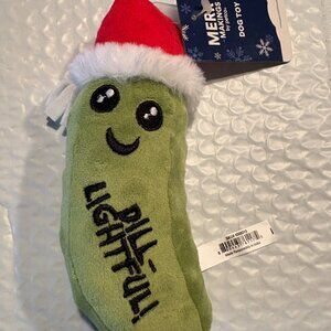 Petco Dill Pickle "DILL-LIGHTFUL" Dog Plush Squeak Toy 7" Santa Hat Fringes NEW